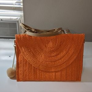 Straw Raffia Crossbody Wristlet Envelope Purse No Brand Orange